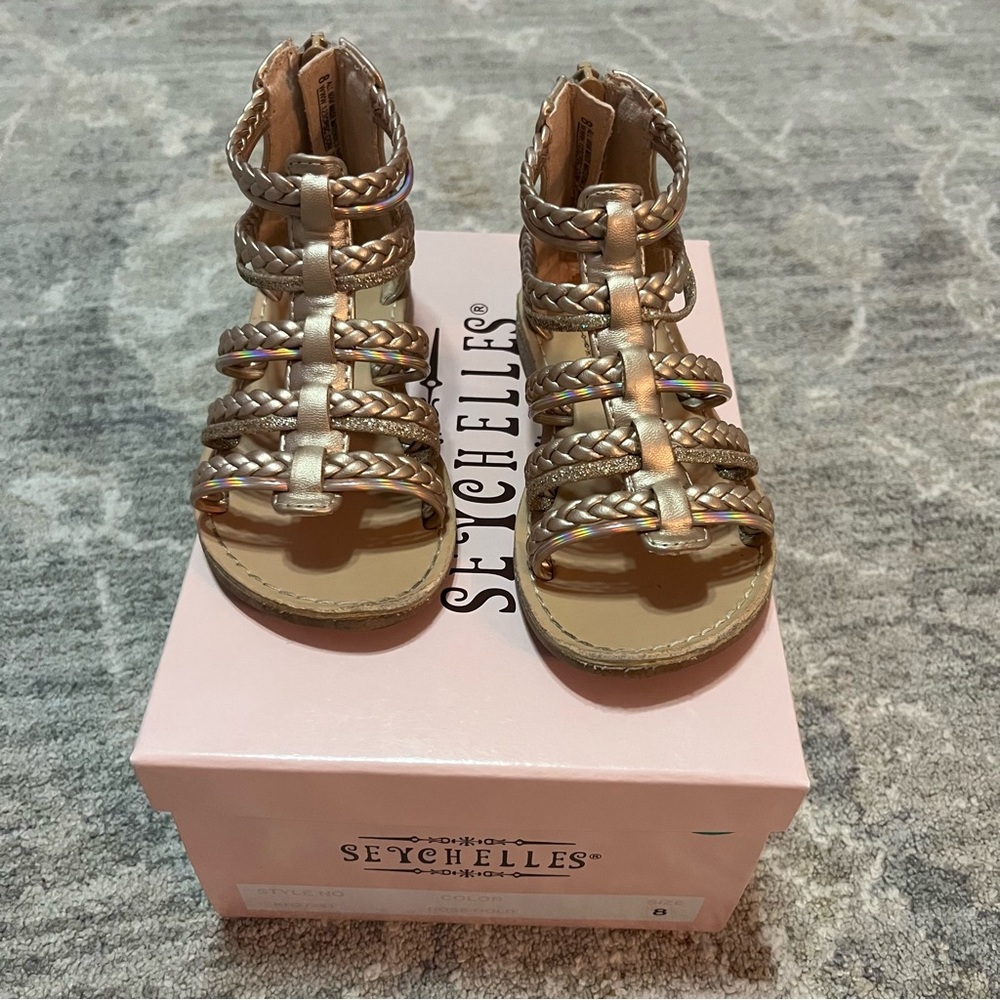 Seychelles Metallic Gold Braided Sandals Back Zipper Closure Toddler Size 8